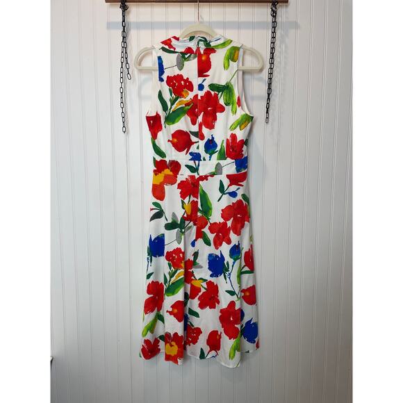 London Times Bold Poppy Floral Print Halter Wrap Dress Sleeveless V-Neck Midi 10 - Picture 3 of 8